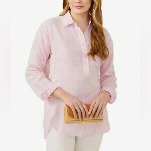 J Mclaughlin  Womens Pink pin stripe Linen Tunic Popover Shirt Fallon Relaxed L
